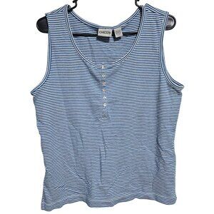Chicos Striped Sleeveless Tank Top Womens Size 16 Blue White Nautical Top